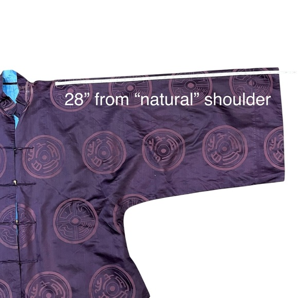 Purple Kimono Jacket Chinese Asian Button-Up Robe Tang Jacket Blue Reversible - Picture 13 of 15